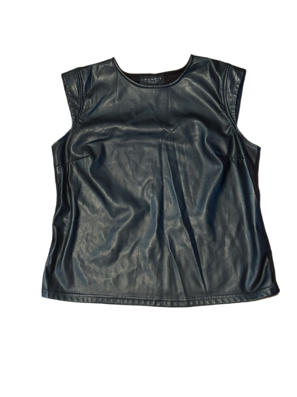 Laundry by Shelli Segal Black Faux Leather Cap Sleeve Top M